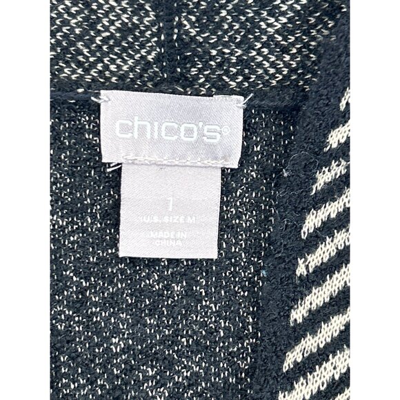 Chicos Cardigan Sweater Duster Womens Medium Black Beige Paisley Trim - Picture 4 of 7